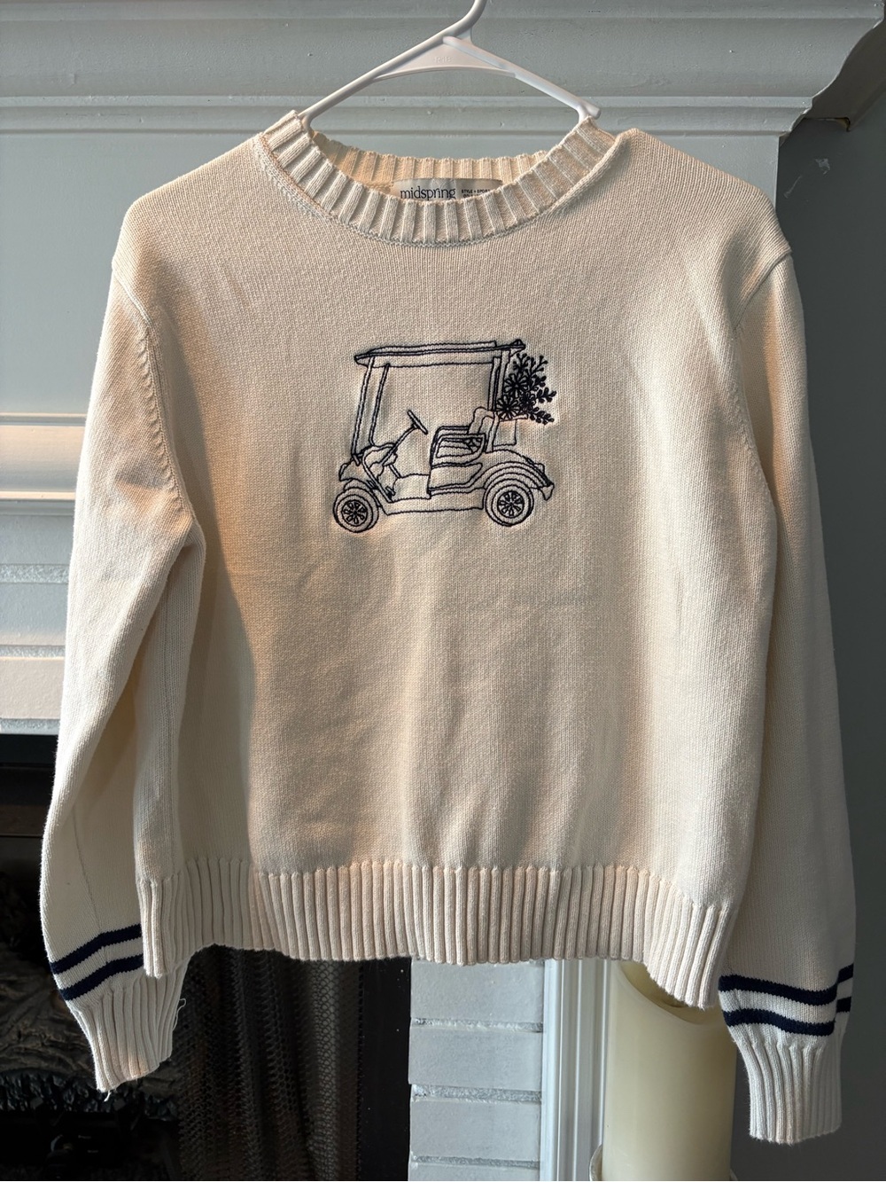Midspring Golf Cart Embroidered Crewneck Sweater in Ivory